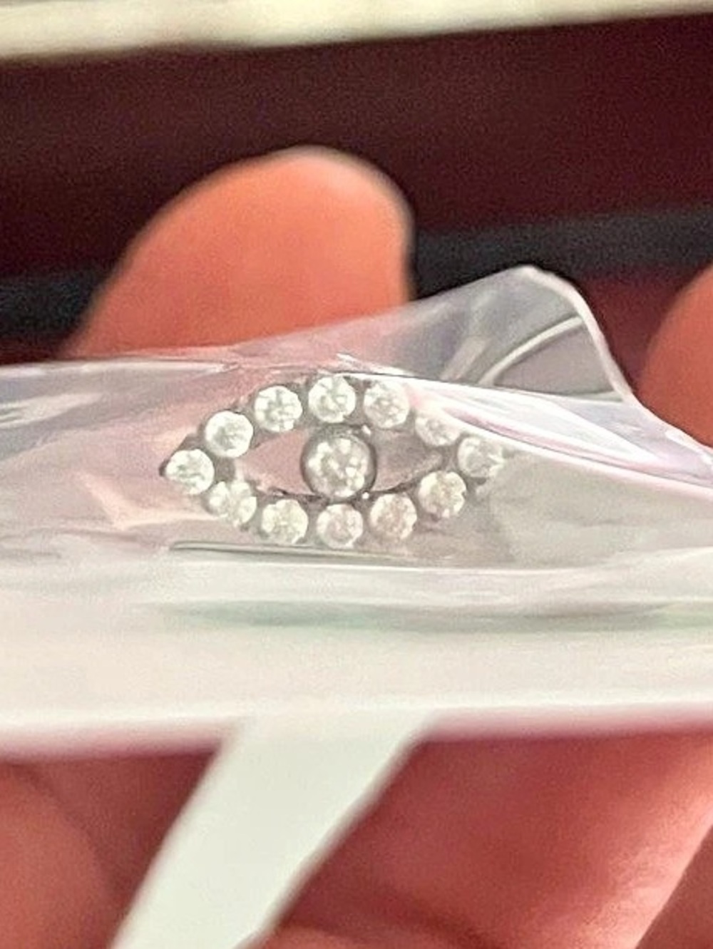 Titanium Evil Eye Oval Cz Push inLabret 18g, 7mm Tragus Cartilage Helix Pie with